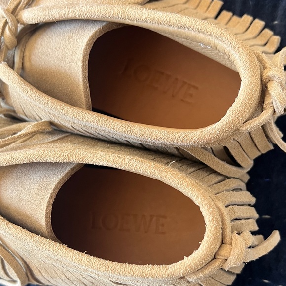 LOEWE x Paula’s Ibiza Suede Calfskin Fringed High Top Loafer - Gold - Picture 7 of 13